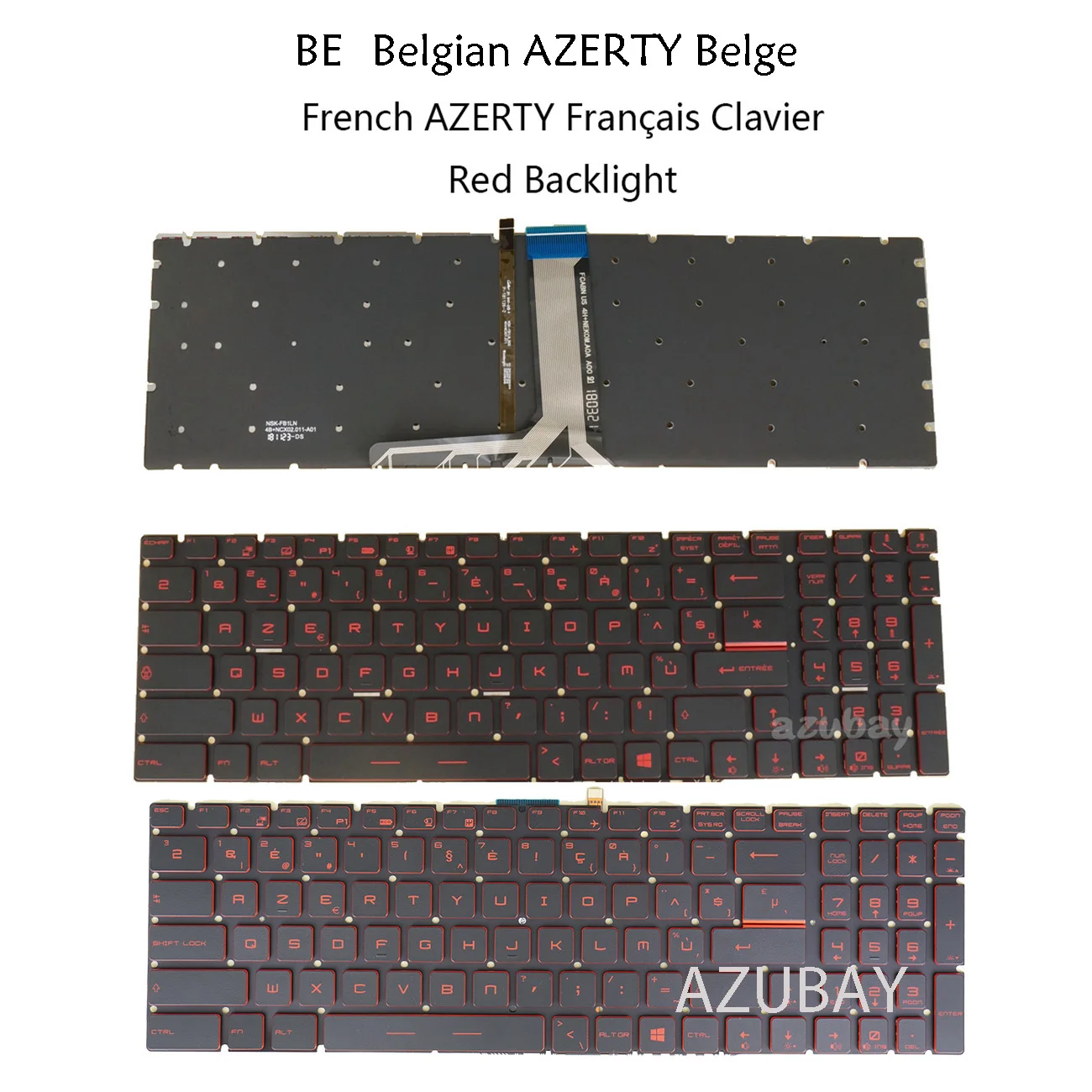 Французская бельгийская клавиатура AZERTY с красной подсветкой для ноутбуков MSI Alpha 15 A3DC, 15 A3DD, 15 A4DE, 17 A4DE, Bravo 17 A4DDR