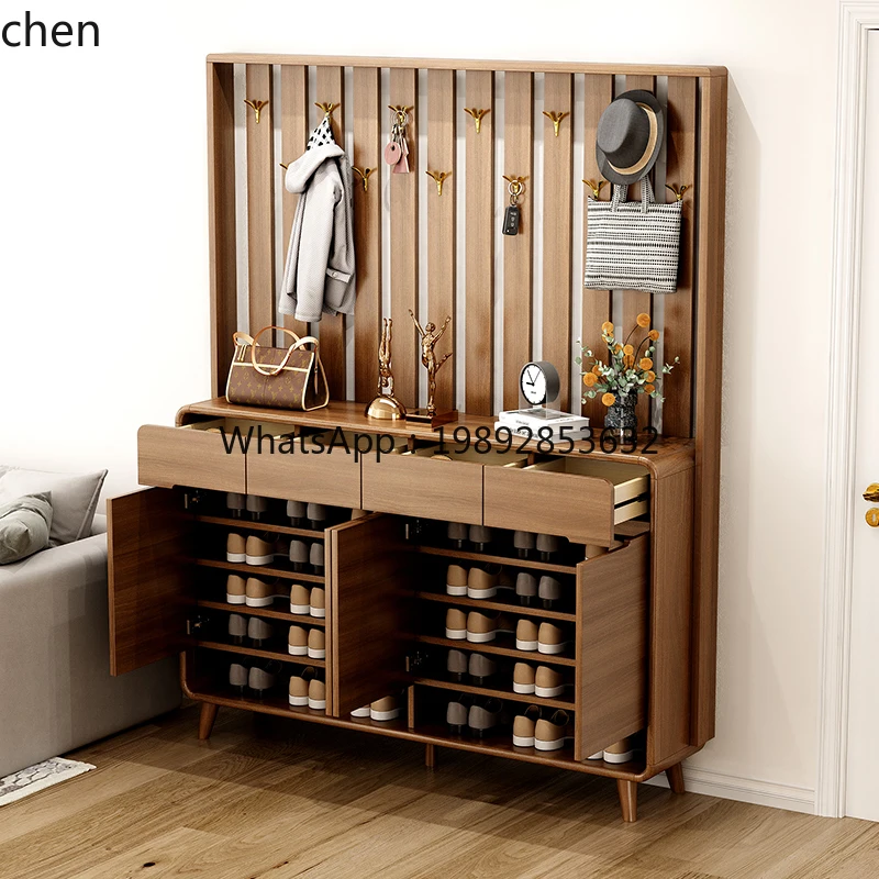 new Chinese shoe cabinet with hanger at the door, integrated seat stool entry partition entrance cabinet