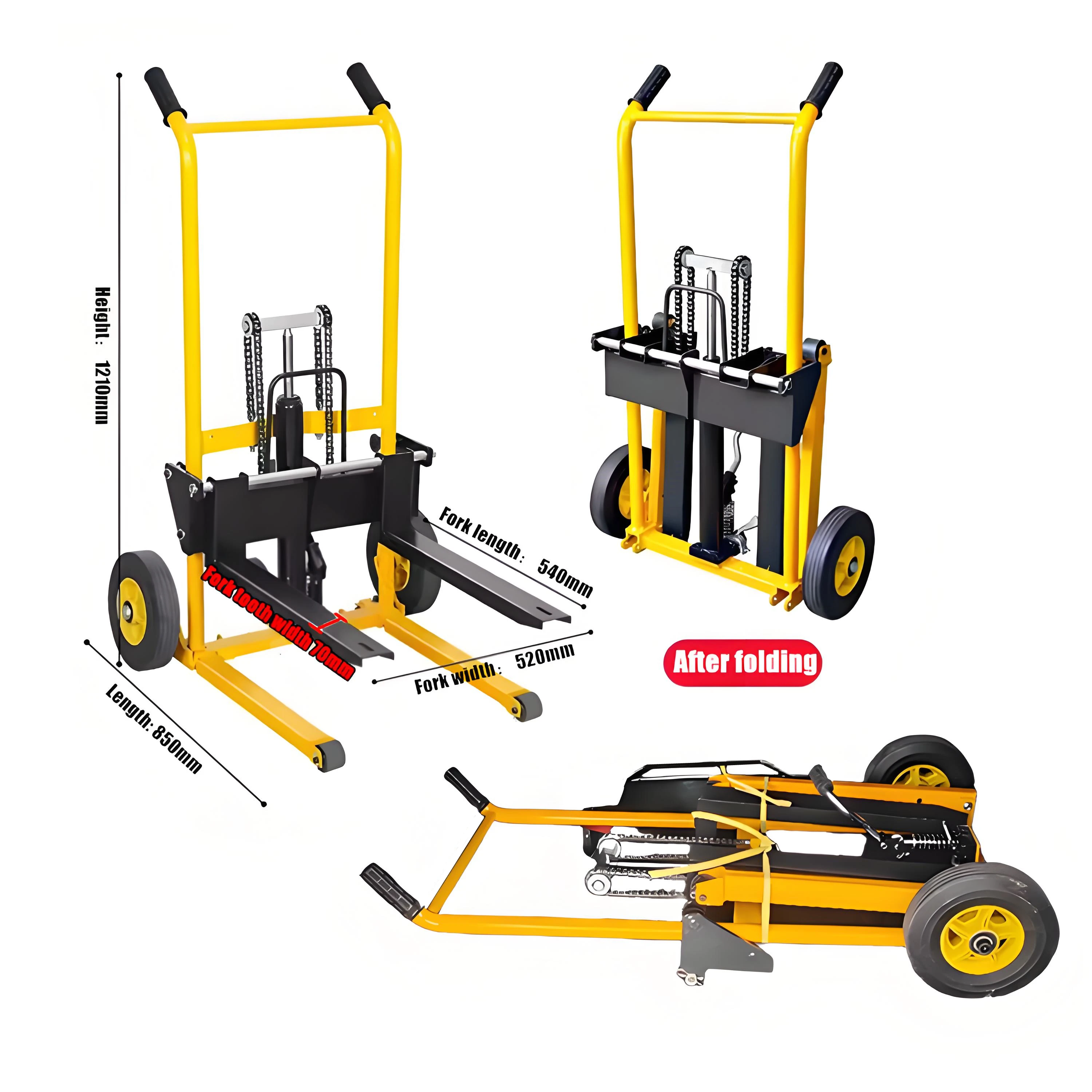 Manual Hydraulic Stacker Hand Pallet Truck & Forklift Trolley Foldable And Detachable Mini Lightweight For Material Handling