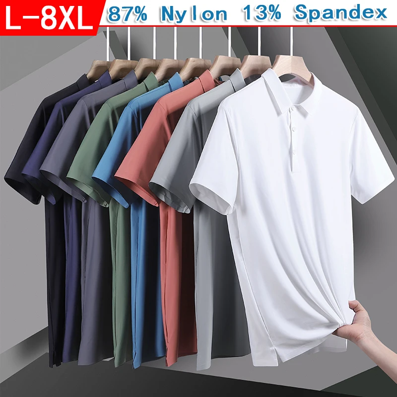 Ice Silk Polo Shirt 2025 New Summer Lapel Elasticity T-shirt Korean Fashion Short Sleeve Business Casual Men Clothing