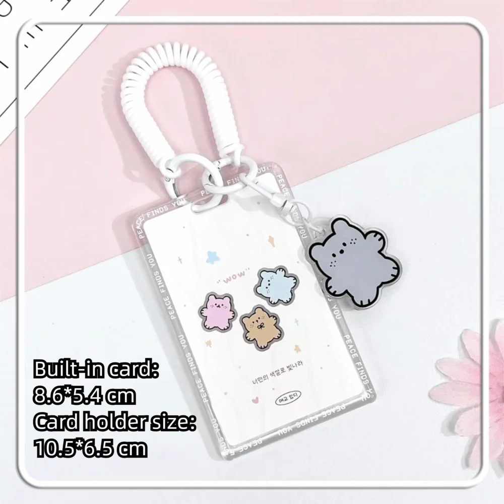 

Transparent Kpop Photocard Holder Sliding Cover With Keychain ID Cards Protective Case Spring Rope Portable