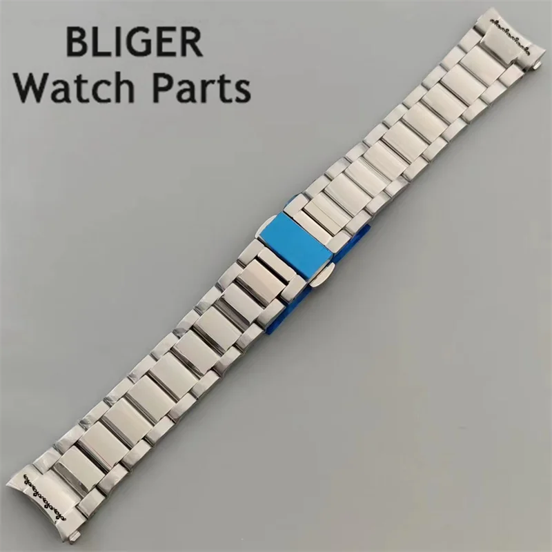 

BLIGER 20mm solid 904L stainless steel strap butterfly buckle steel strip bracelet mens watch bands