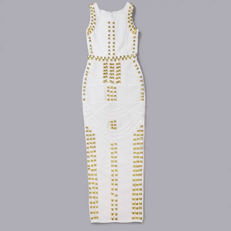 2023 New Women Sexy Diamond Embellished Bodycon Long Bandage Dress Elegant Rayon Backless Sleeveless Party Dress