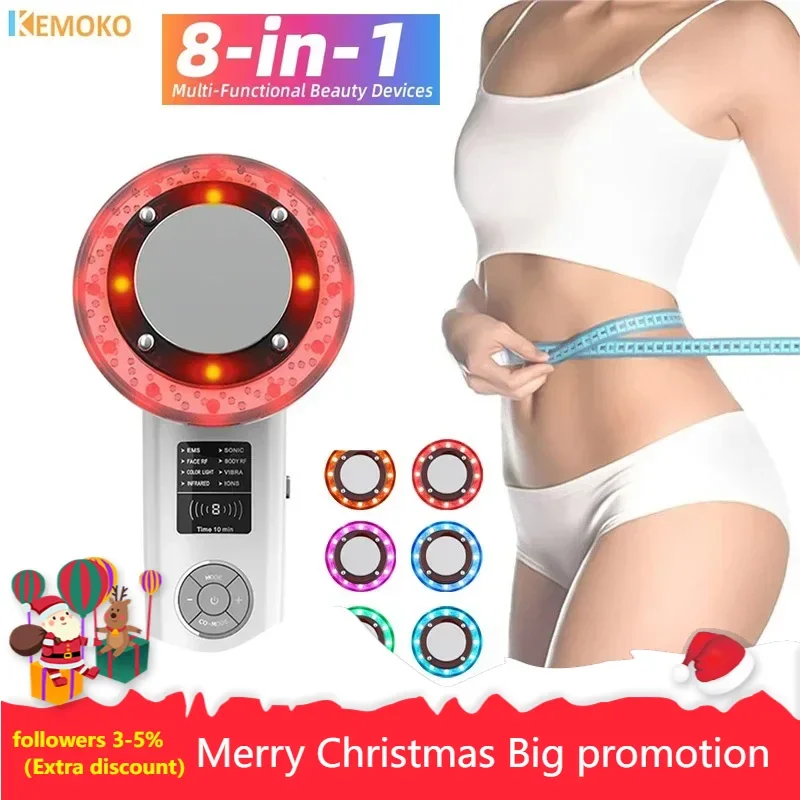 8 In 1 Ultrasound Cavitation Body Slimming Massager Weight Loss Anti-Cellulite Galvanic Infrared LED Light Fat（Plug in model）