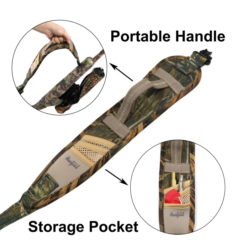 Tactical 2 Point Gun Sling Camouflage Shoulder Strap with Pocket and Handle Neoprene Adjustable Rifle Sling for Hunting Outdoors