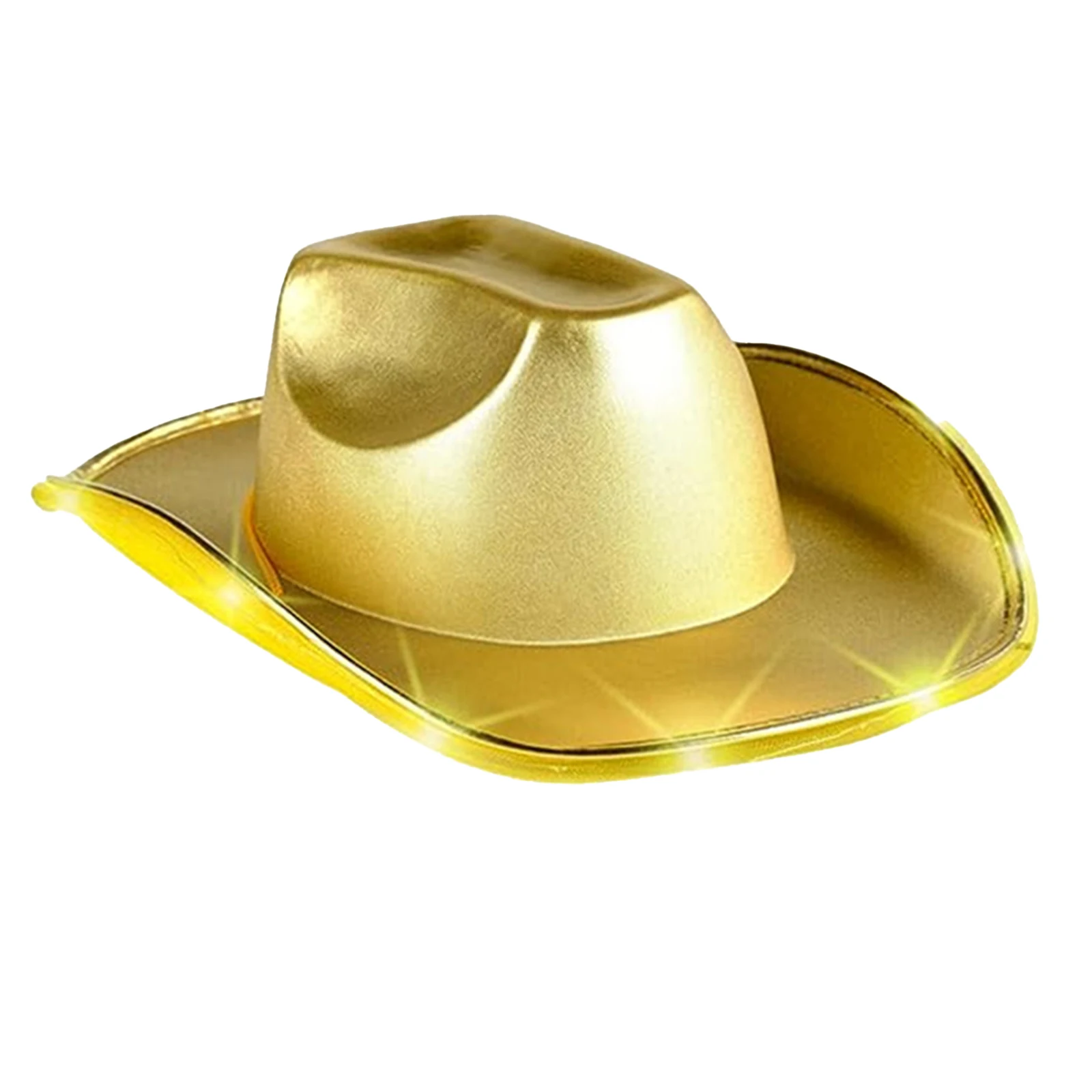 1 szt. Unisex Damski Męski Kapelusz Kowbojski z Szerokim Rondem, Halloweenowy, Złocony, Świecący, Stylowy Dodatek do Kostiumu, Akcesorium na Imprezę