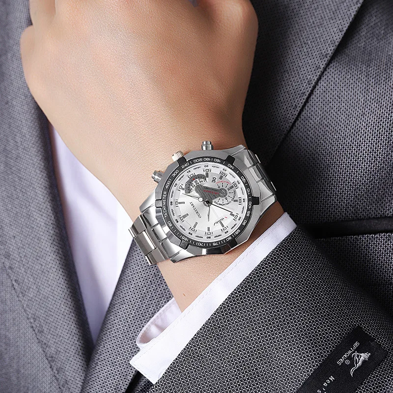 Luxury Men's Quartz Watch Steel Strap Male Business Fashion Wristwatch Calendar High End Feel For Daily Wear Occasions Boy Gifts