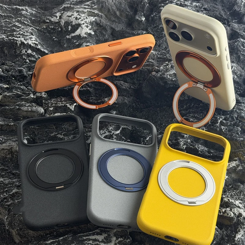 

360 Rotating Bracket Matte for MagSafe Shockproof Case For iPhone 17 17Pro Max 16 pro max Solid Color Wireless Charging PC Cover