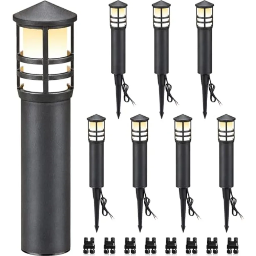 

Набор из 8 низковольтных ландшафтных светильников 3W LED, 3000K, теплый белый свет, CRI 90+, алюминиевые столбиковые светильники для дорожек