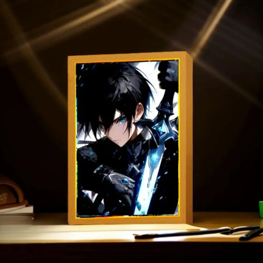 Anime Figure Sword Art Online Light Painting Photo Frame Kirito Figure Led Lamps Home Bedroom Tabe Decor Birthday Gift moon Lamp