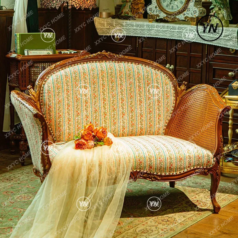 Stillwind Carved Sofa Chair  Retro Solid Wood Court Villa Rattan Chair