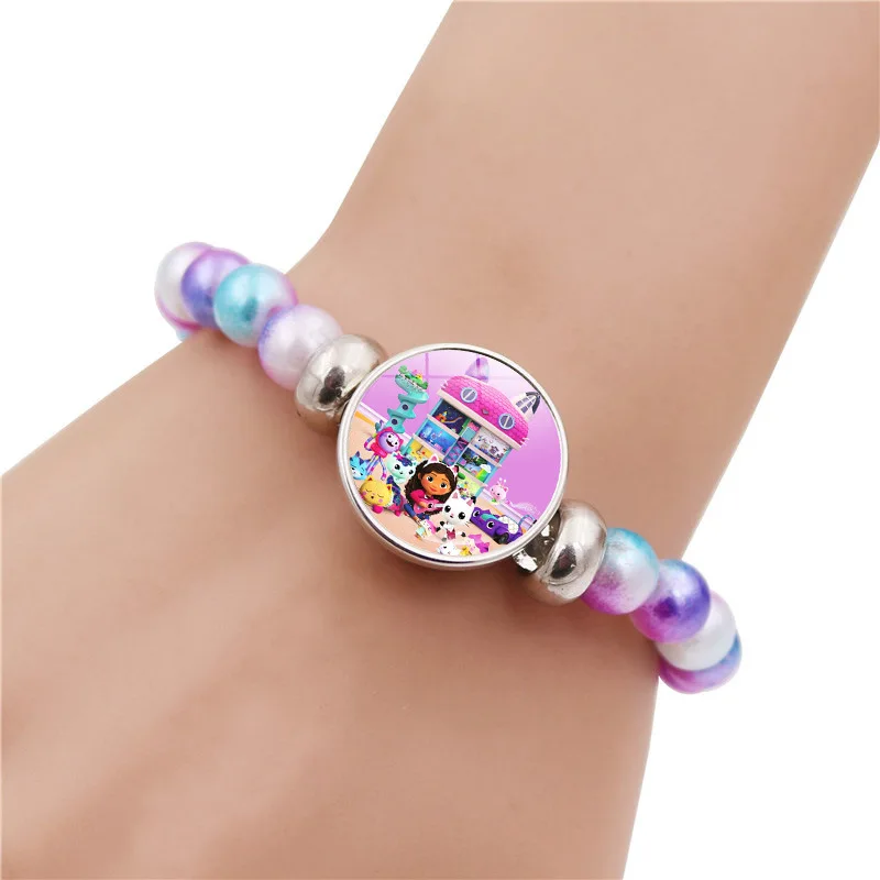 Anime Bracelet Gabby Dollhouse Cartoon Colorful Beaded Bracelet Sweet Jewelry Resin Retractable Decorations Birthday Kid Gift