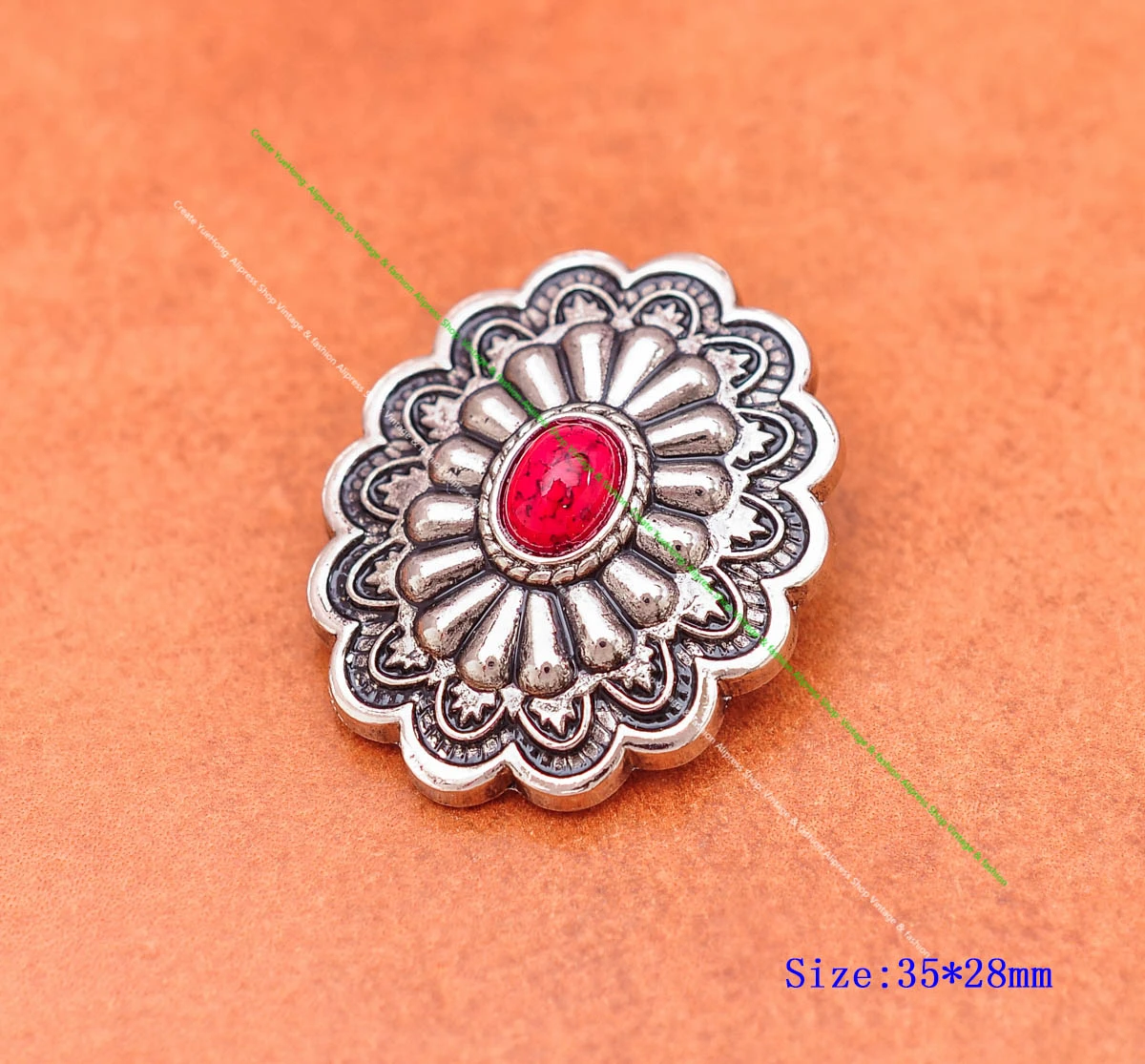 35*28MM Antik Silber Ethnische Indische Blumenkunst Himmelblau Türkis Concho Screwback Für Lederhandwerk Gürteltasche Hut Hardware – Detail 5