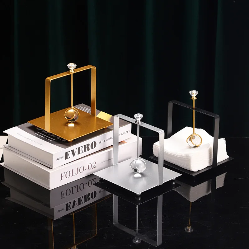 

Держатель для салфеток из кованого железа с хрустальным шаром, золотой/серебристый/черный, декоративные держатели для салфеток, стойка с квадратной основой, диспенсер для салфеток