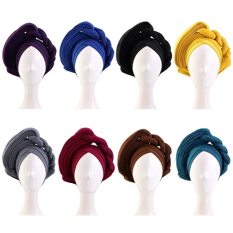 

New Twist Knot Turban Cap Muslim Hijab Hat Women African Autogele Headtie Nigeria Wedding Geles Party Headpiece Head Wrap Bonnet
