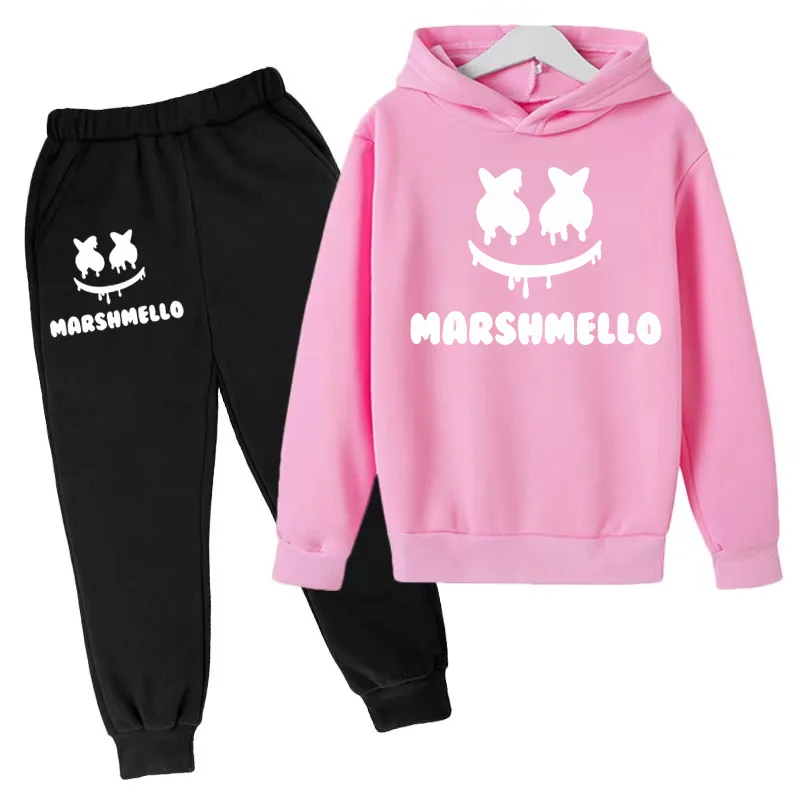 Kinder 3-12 Jahre Hoodie Jungen Mantel Sweatshirt Mädchen Kleinkind Top Hosen lustige Marshmallow DJ Print Mode lässig Pullover Sport Set