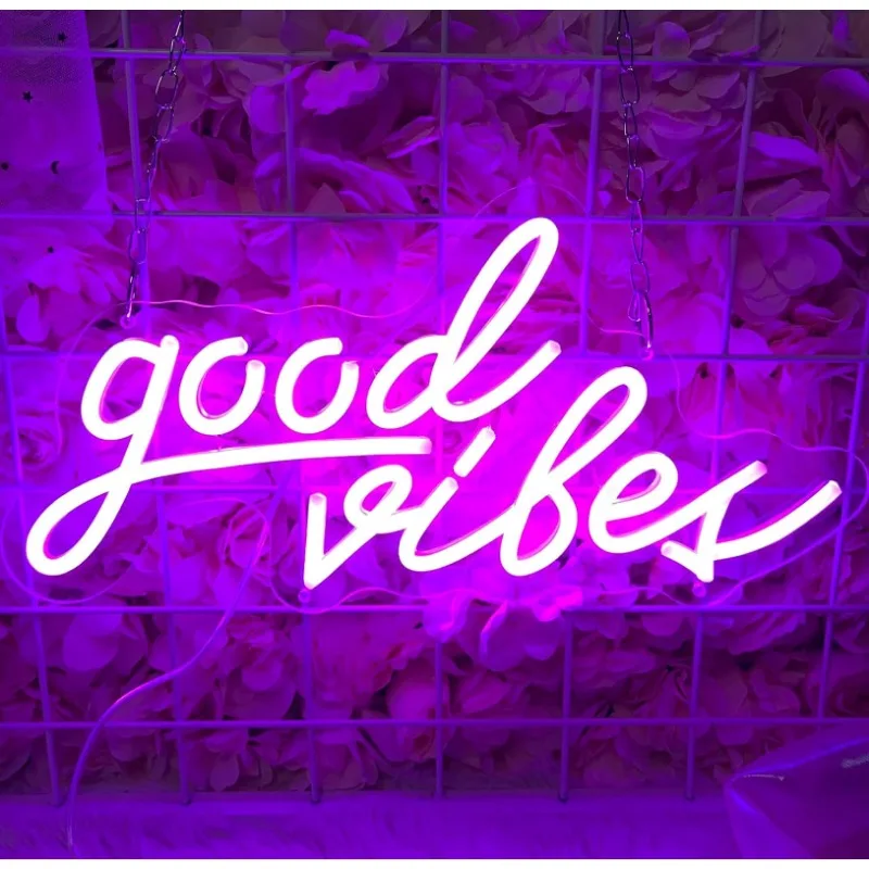 

Good Vibes Neon Signs for Wall Decor Lights Bedroom USB Powered LED Girls Dorm Office Party Decorations Purple 16 x 8 inches