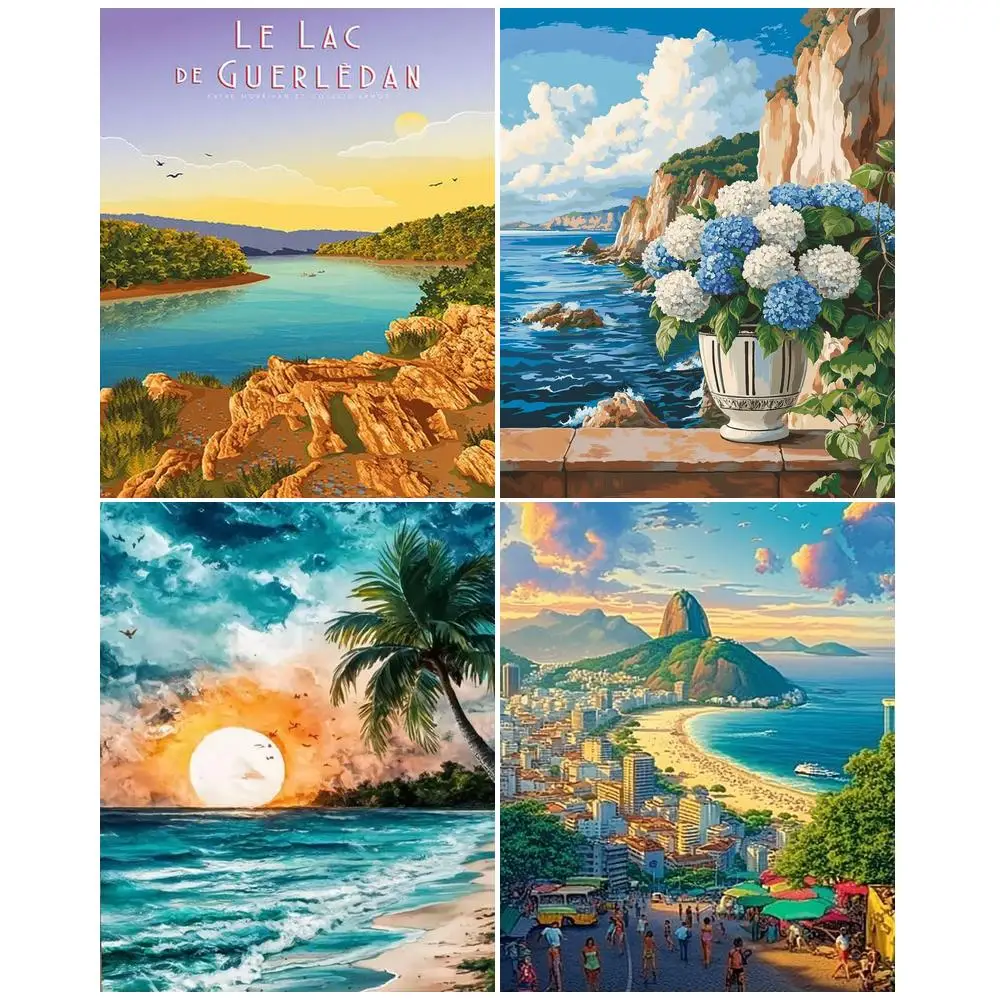 GATYZTORY Painting By Number Adults Frame Adult Coloring Paint Pictures By Numbers Landscape Seascape Picture Wall For Drawing