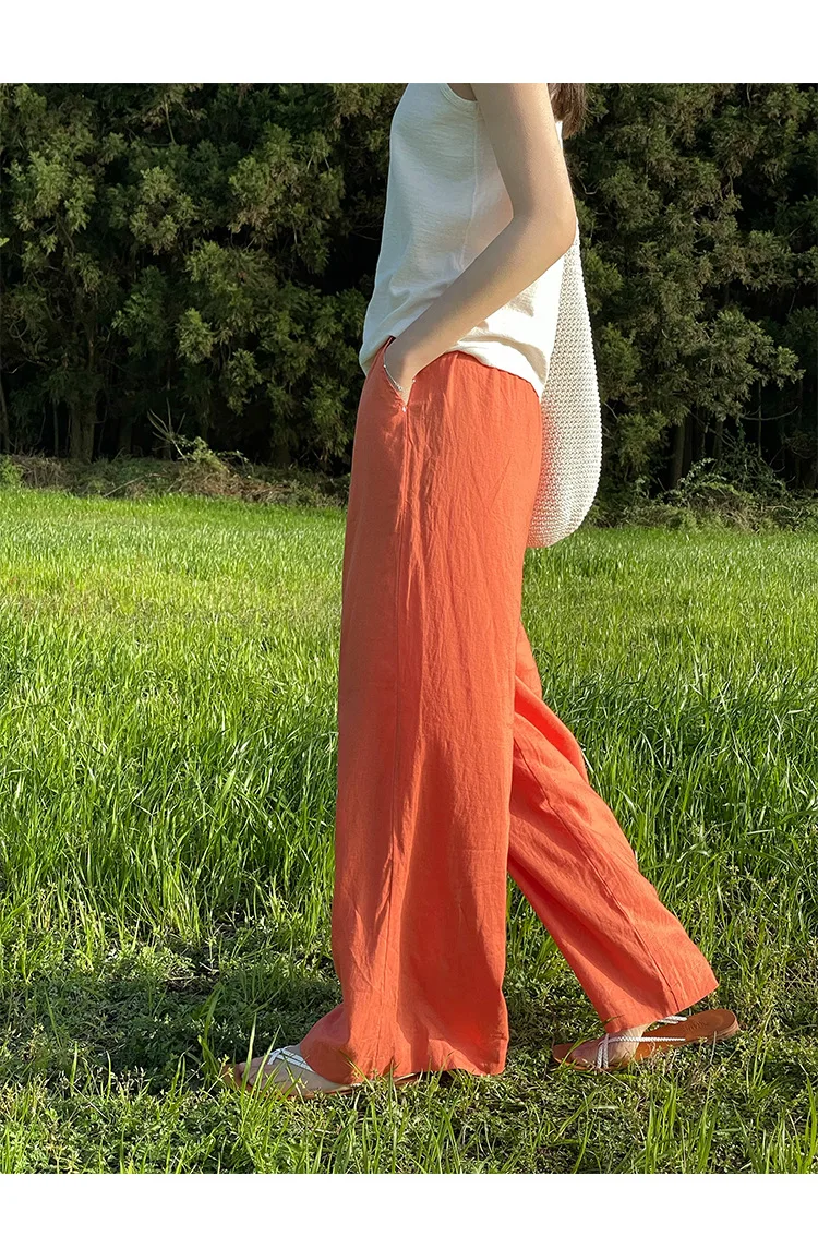 Zomer Casual Effen Kleur Losse Broek Met Hoge Taille En Wijde Pijpen