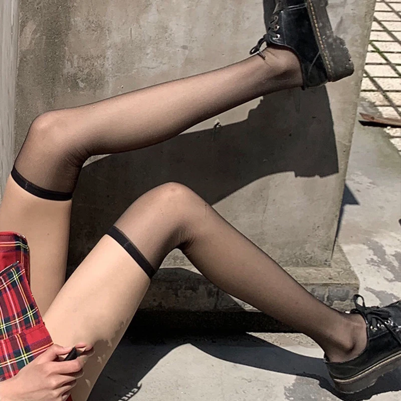 Women's Sexy Knee Socks Solid Transparent Ultra-thin Fishnet Stockings Slim JK Lolita White Stocking Breathable Thigh High Socks image 2