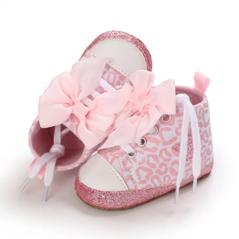 Zapatos de lona informales para niños recién nacidos, zapatos de primeros pasos para bebés, suela suave antideslizante, lazo encantador