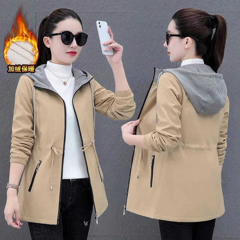 Autumn/Winter Women\'s Windbreaker Coat New Korean Velvet Hooded Mid Length Cotton Padded Jacket Female Outerwear 5XL Mujer Coats