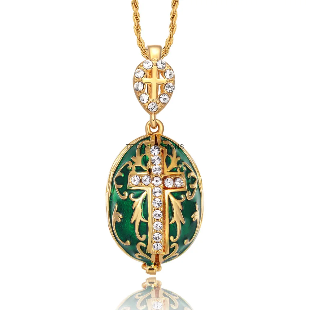 YAFFIL Egg Pendant Enamel Colored Cross Pendant Set With Diamonds,A Small Yet Luxurious Neck Chain That Can Be Opened And Closed