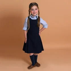 Abiti per ragazze abito da scuola senza maniche con grembiule pieghettato blu navy 5-9 taglie back center conceal zipper girl abiti pieghettati