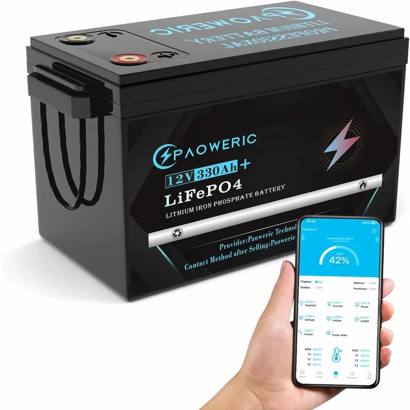 

12V 330Ah LiFePO4 Battery with Smart 200A BMS, Max. 2560W Power,Compact Lithium Iron Phosphate Battery for Solar,RV,Home Energy Storage