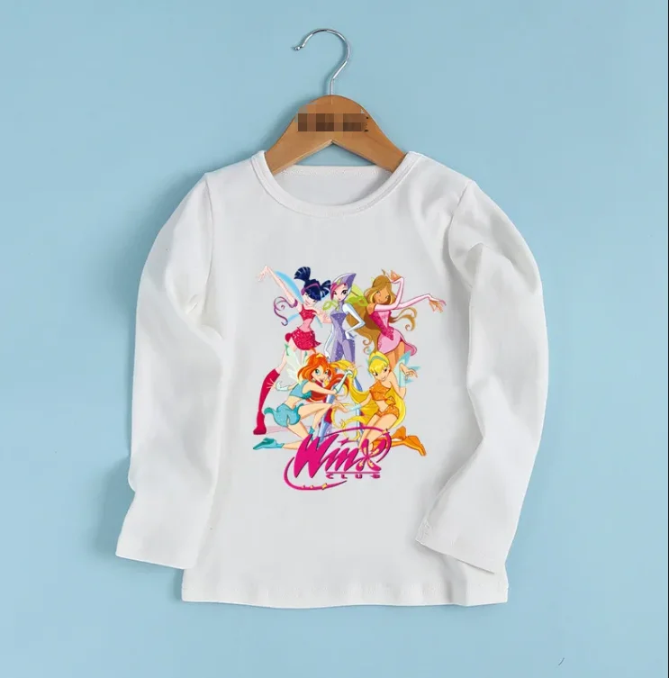 New  Winx Butterfly Fairy Cartoon Print Kids T shirt Children Cute Clothes  Boys and Girls Long Sleeve T-shirt,