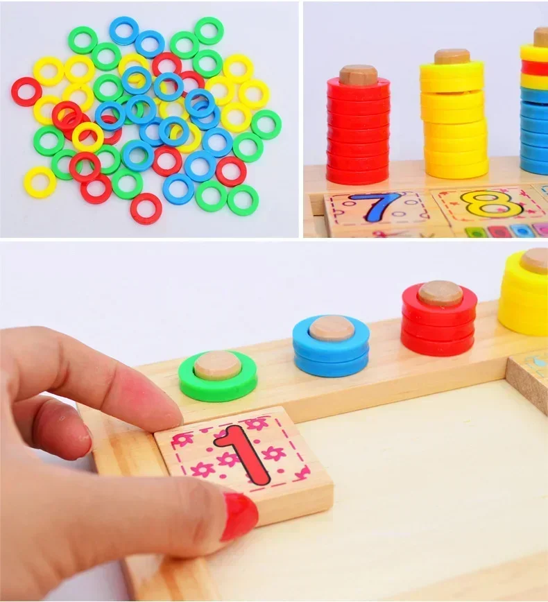 Planche logarithmique Montessori en bois pour enfants, matériaux d'apprentissage au comptage des nombres, éducation précoce, jouets mathématiques fuchsia, drôle