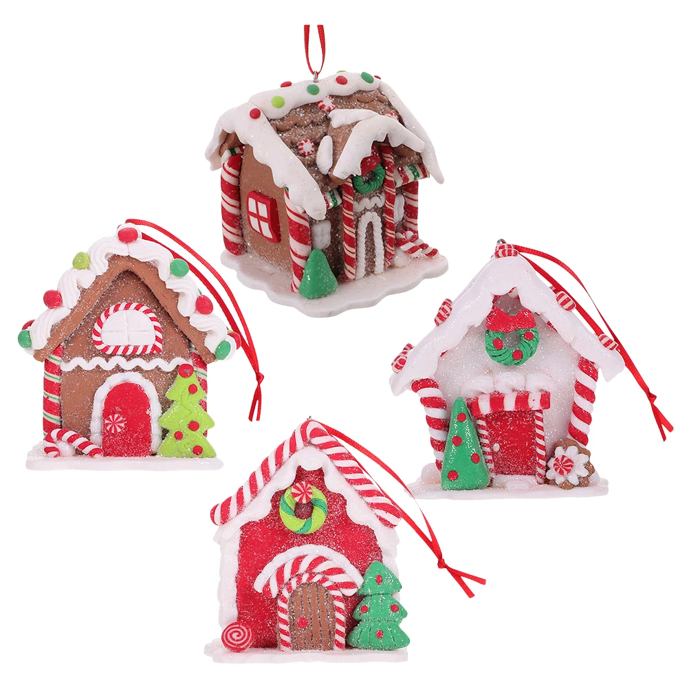 

4pcs Christmas Gingerbread House Ornament Xmas Tree Hanging Decor Holiday Party Pendant Christmas Scene Layout Supplies Reusable