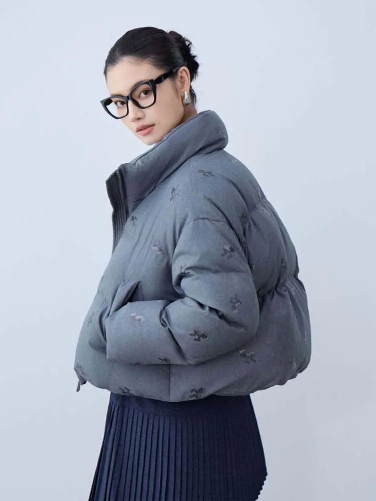 New design Women's Cropped down jacket 2026 Winter Gray Luxury sequined puffer coat thick warm Ladies outwear  INKEO DJ721