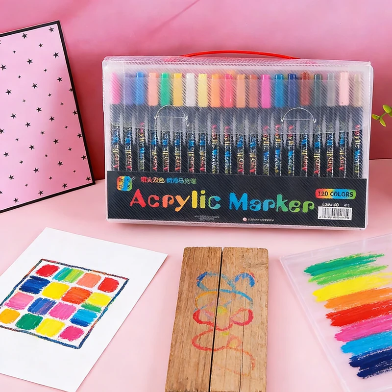 24/48/72/96/120 Colors Dual Tip Acrylic Paint Markers Pens Set - Perfect for Rock Painting, Wood, Fabric, Glass, Canvas, Drawing image 5