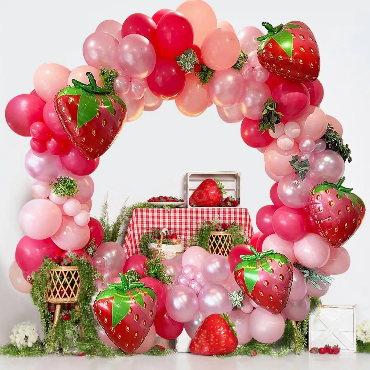 Strawberry Party Balloon Garland Arch Kit 1st Happy Birthday Party Decor Girls Baby Shower Strawberry Theme Decor Latex Balloons