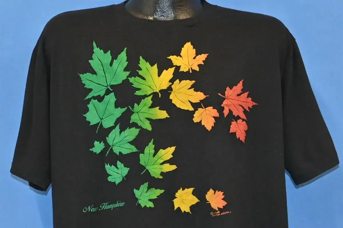 80s New Hampshire Fall Autumn Color Change Leaves Trees Puffy Paint T Shirt Extra Large