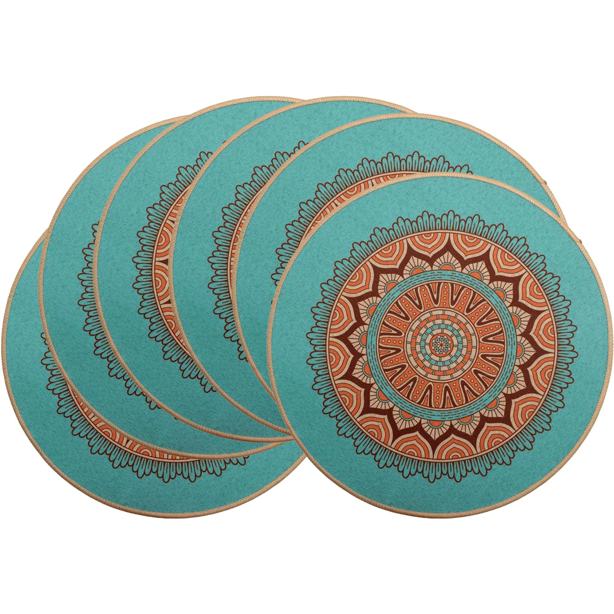 Rubber Heat Resistant Tabel Mats,Round Boho Placemats,Waterproof Washable Placemat for Dining Table Decoration 15 Inch