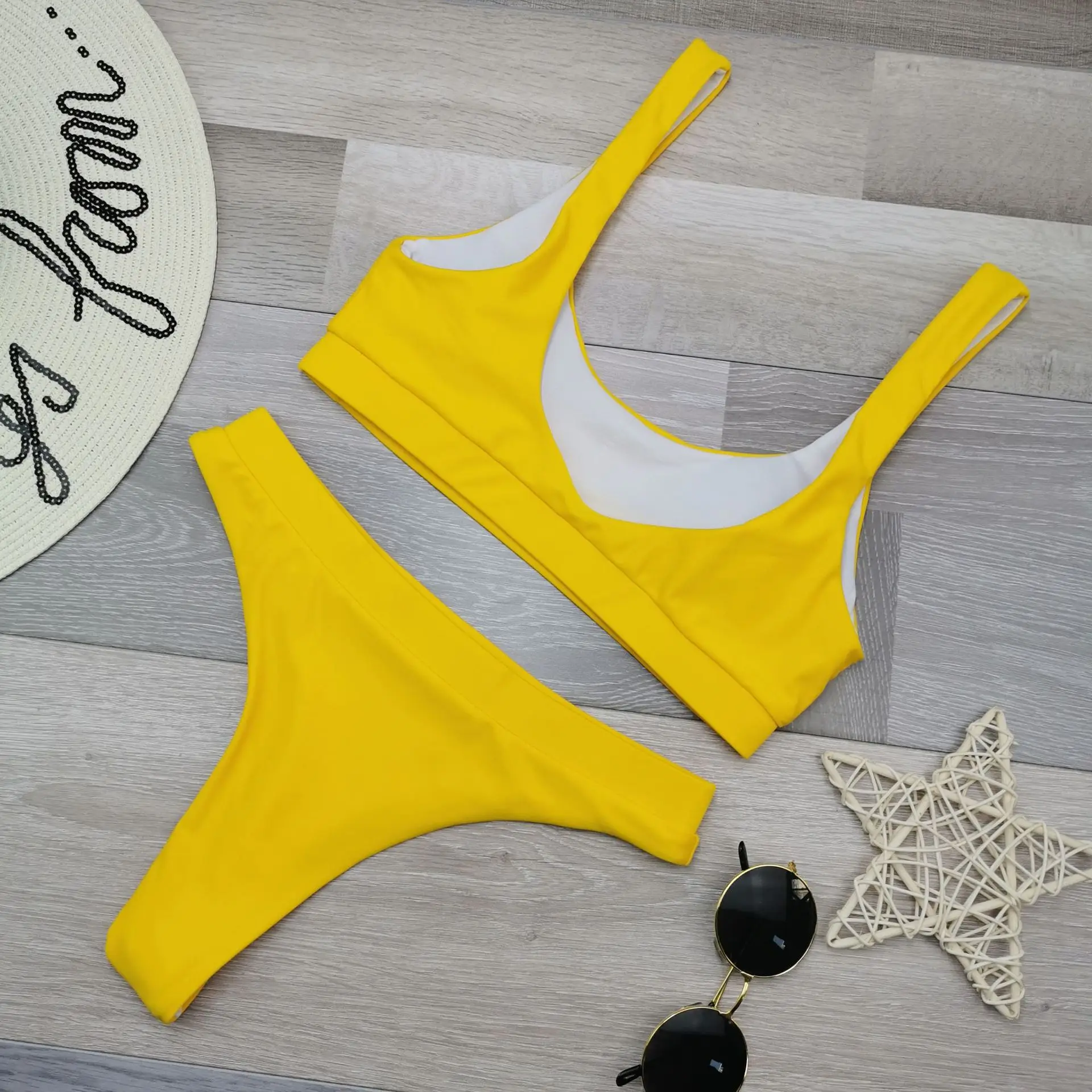 2022 High Waist Bathing Suits Push Up Sexy Yellow Swimsuit Women Sport Crop Bikini Sets Woman Beach Swimwear Brazilian Clothes