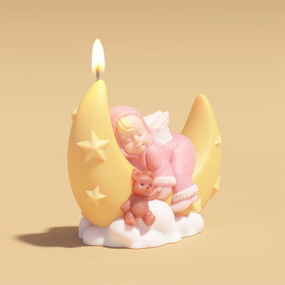 ثلاثية الأبعاد الملاك ينام على القمر شمعة قوالب DIY بها بنفسك الروائح الكرتون طفل القمر السفينة الجبس الجص قالب الاسمنت الحرفية الراتنج قالب الصابون