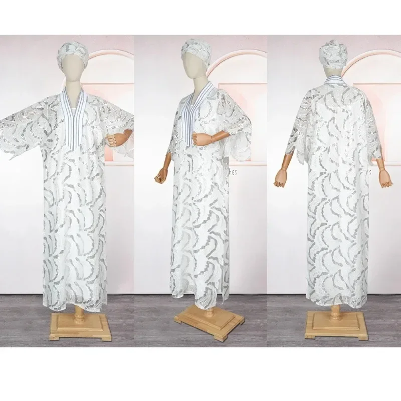 

2025 New African Dress Plus Size For Women Elegant Dubai Turkey Africa Clothing Wedding Party Gown Church White Lace Clothes