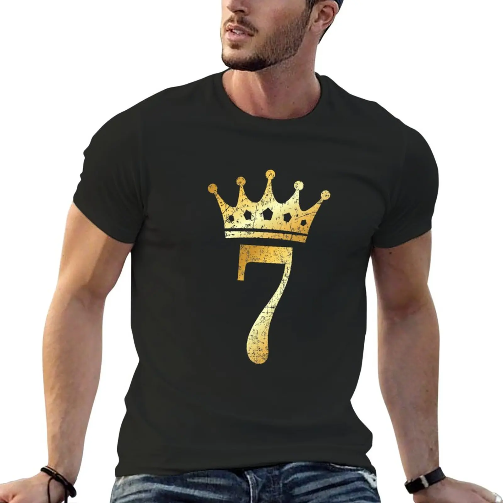 Crown Number 7 - 7th Birthday & Anniversary (Ancient Gold) T-Shirt quick drying tops clothes for men