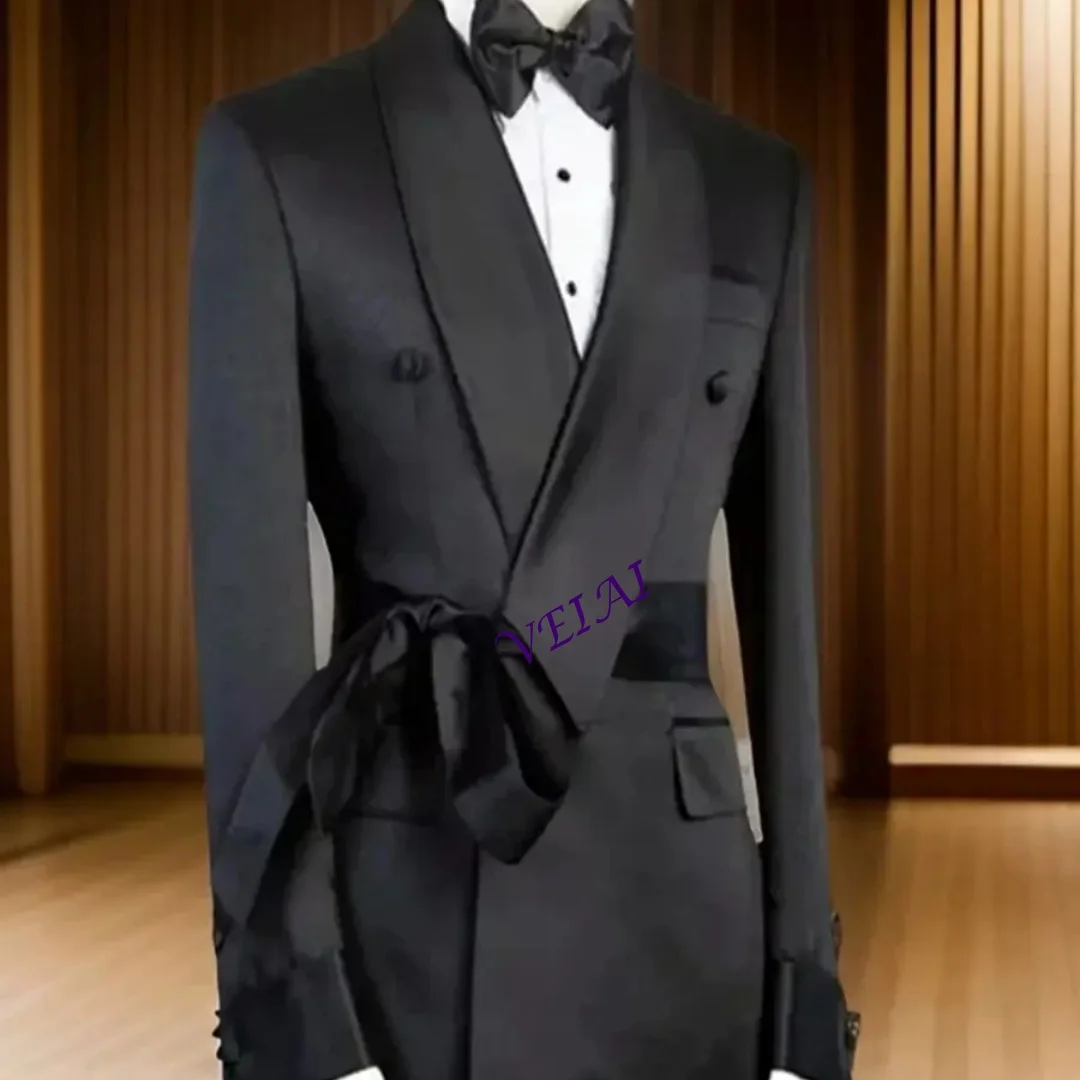 

Мужской двубортный пиджак для свадьбы с шалевым воротником, приталенный, с поясом, модный блейзер для жениха, 1 шт.