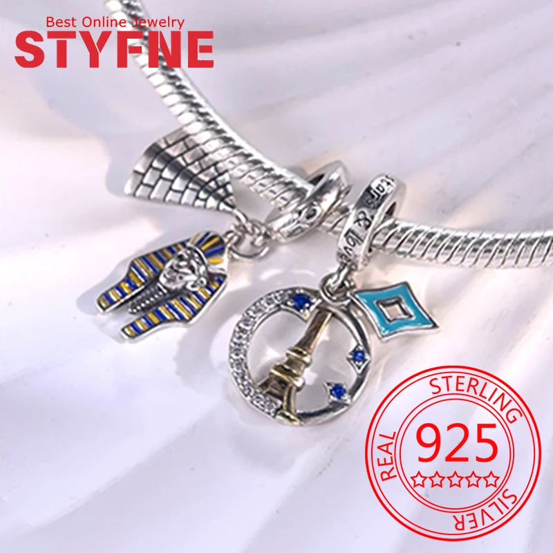 

925 Sterling Silver Paris Tower Pyramid Charm Beads Fit Bracelet Necklace Accessories Beads Jewelry Making Fine Jewelry Gifts