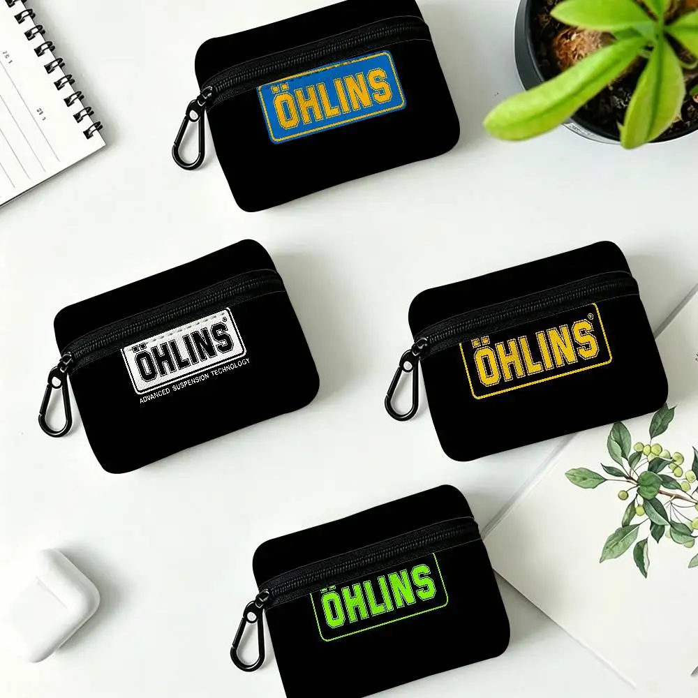 O-Ohlins Motorcycle Mini Oxford Cloth Coin Purse With Carabiner Hook Portable Key Card Wallet Small Zipper Storage Pouch