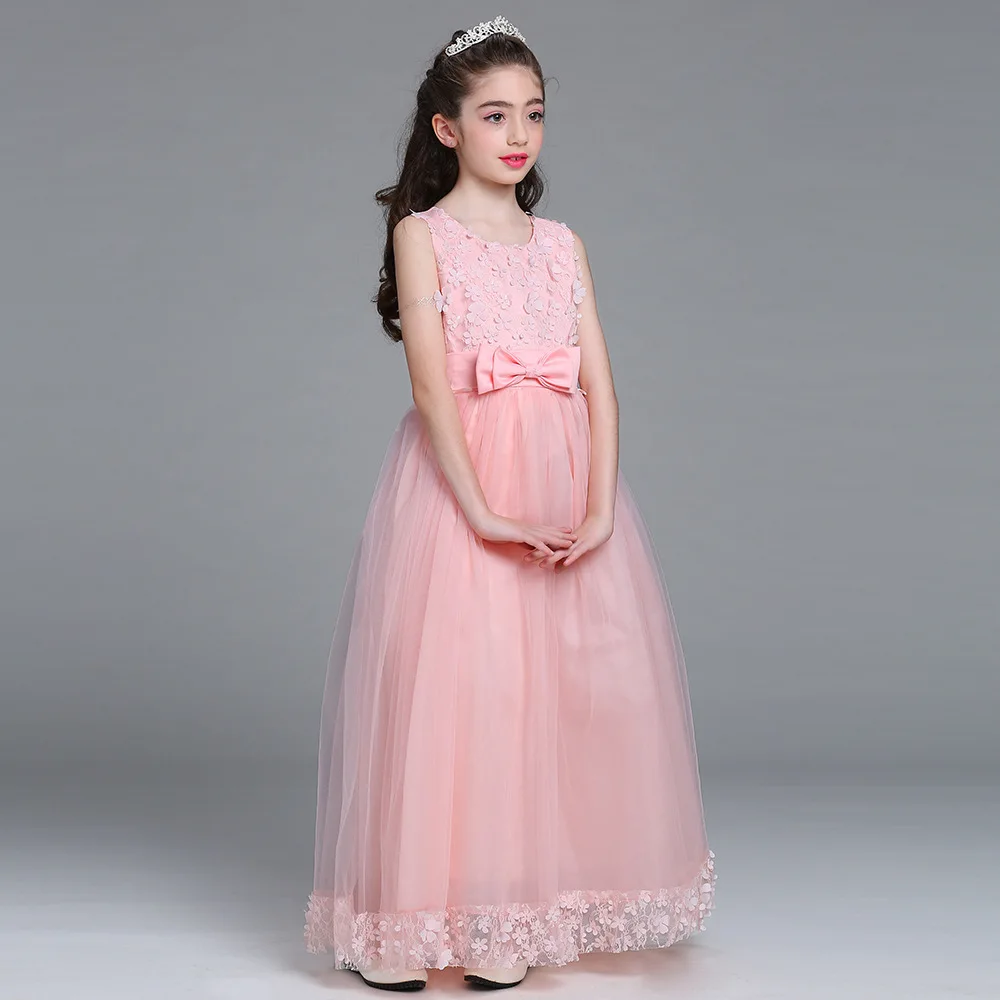 2-8 Years Summer Cute Girls Dress Petal Lace Design Big Bow Party Princess Dress For Girls Customized Wedding Attire Clothes