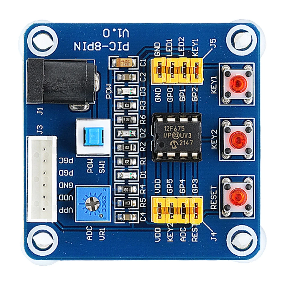PIC12F675 MCU Dev Board Learning Module ICSP LED Buttons Reset Switch with USB Cable Electronic Programming Practice