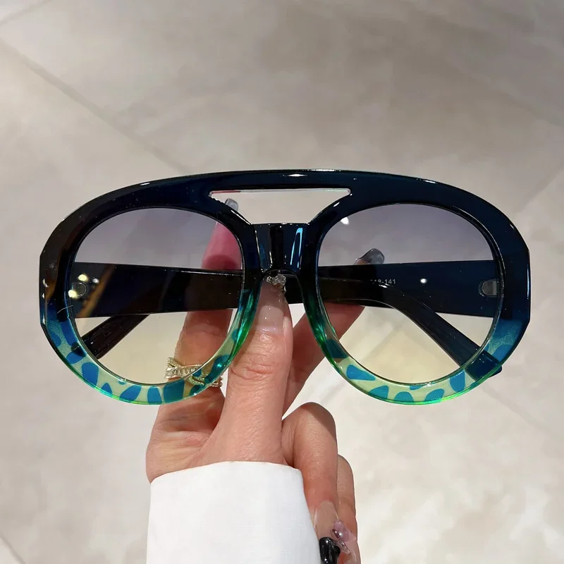 Retro Large Rount Sunglasses Women Men Double Beam Brand Design Sun Glasses Outdoor Driving Glasses Thin Face Sunshade