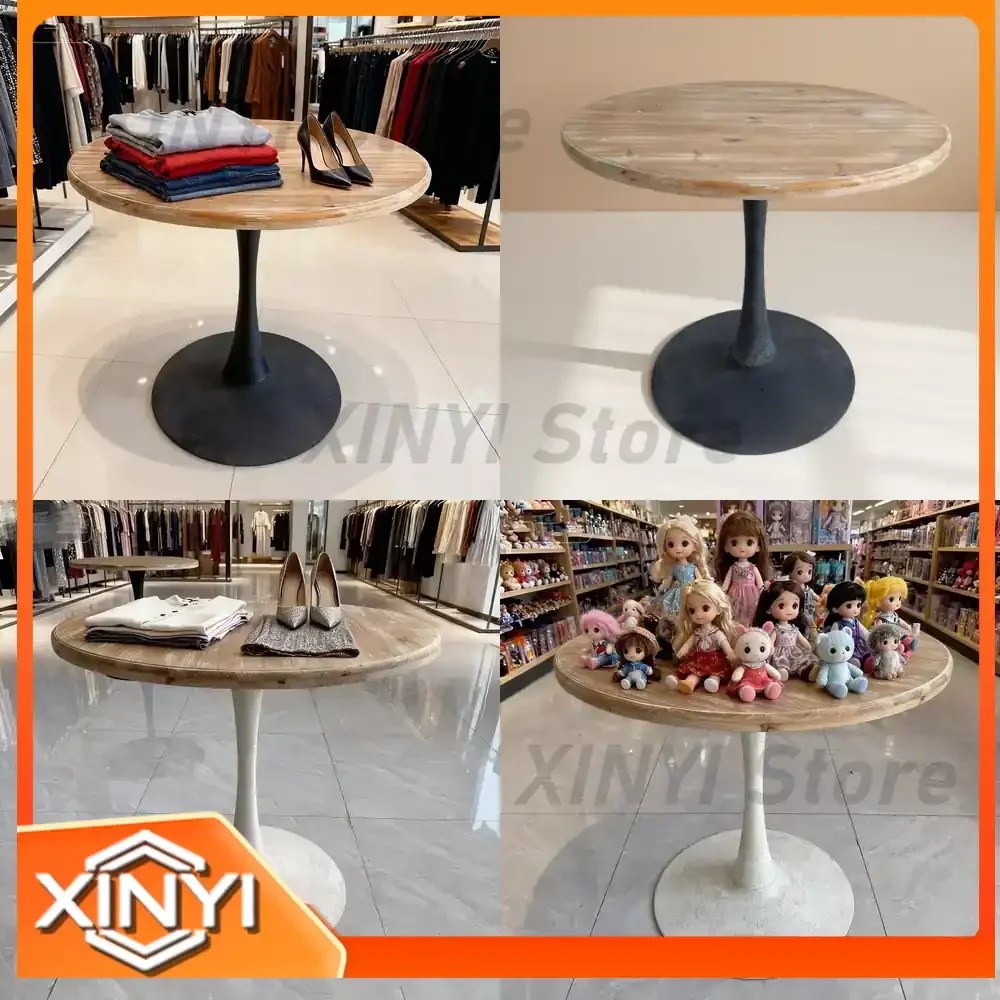 Large Solid Wood Display Table with Metal Base for Retro Nostalgic Style Clothing Stores Iron and Wood Combination Class