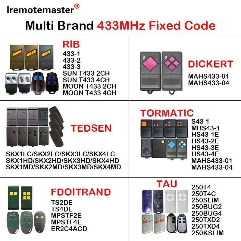 Garage Door Remote Control Hand Transmitter Duplicator 433.92MHz Fixed Code