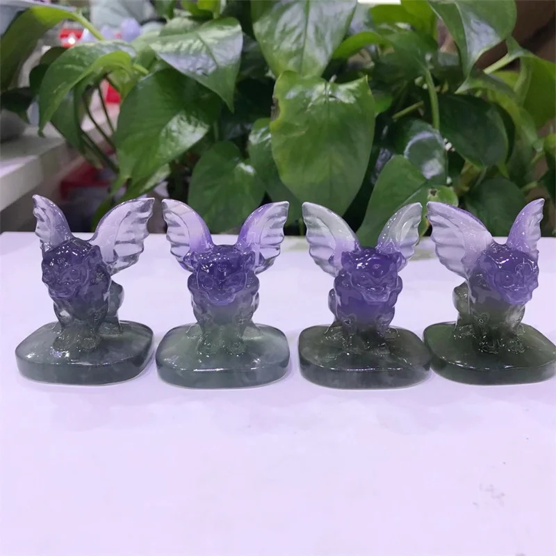 1PC Natural Fluorite Gargoyle Crystal Carved Cartoon Movie Characters Figurine Stone Carved lovely Sculpture